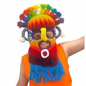 ⭐Handmade Aya Huma Diablo Umo Inca's kids Knit Mask Ecuador Black Inti Raymi New
